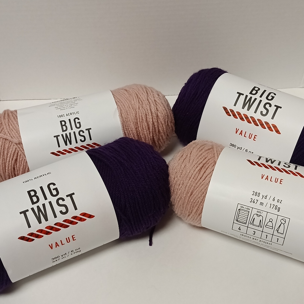 Big Twist Value Yarn in Purple and Lt Rose 4 Skein Bundle